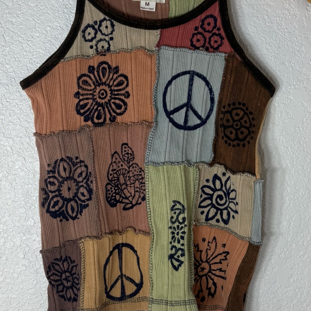 EARTHBOUND Cotton Multicolor Patchwork Camisole Boho Gremlin Hippie Casual - Picture 2 of 5